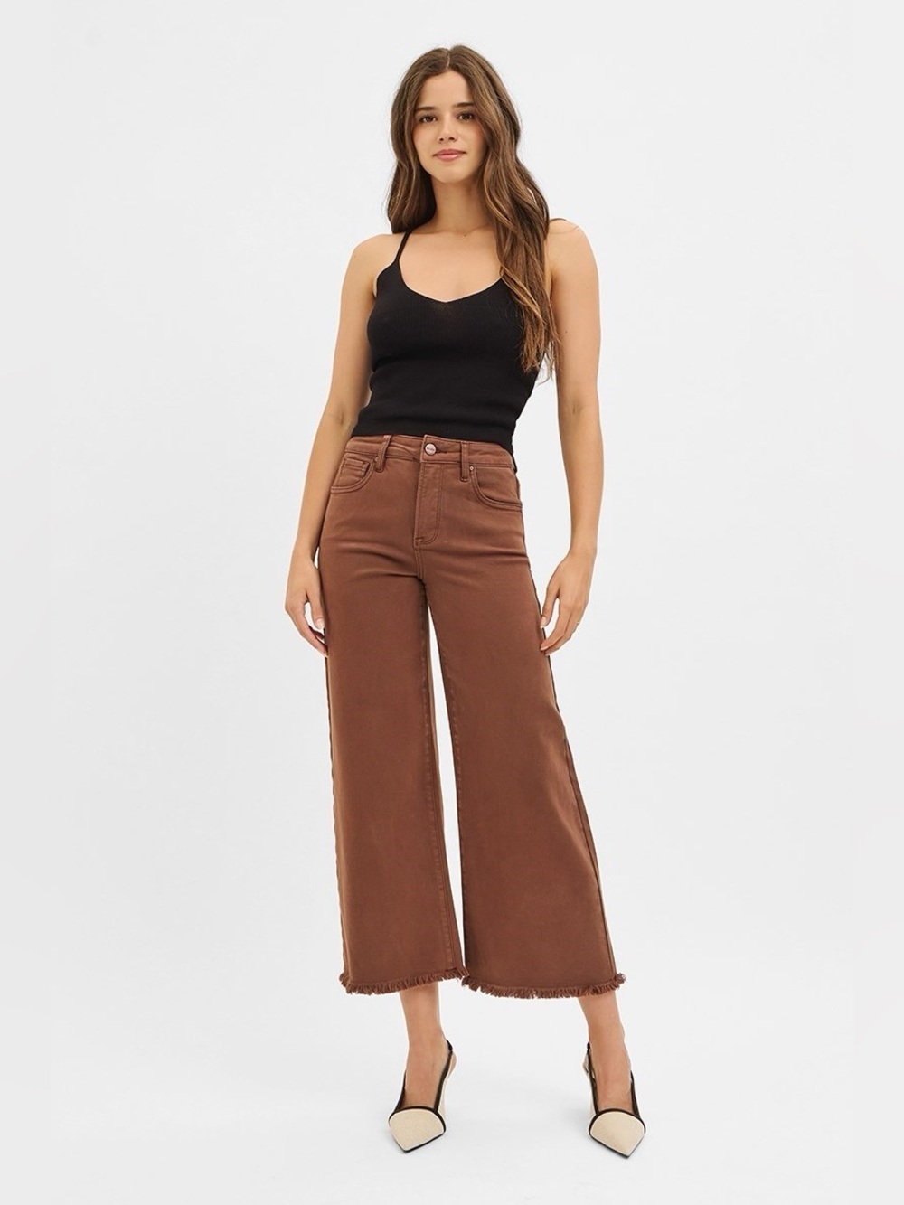 RDP5506HD COCOA Risen Tummy Control High Rise Crop Wide Pants